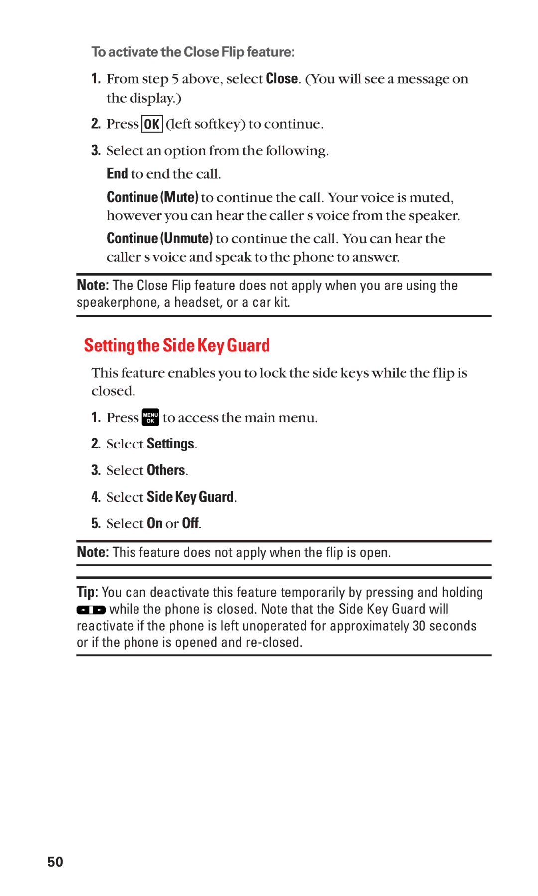 Sanyo Cell Phone manual Setting the Side Key Guard, Select Side Key Guard 