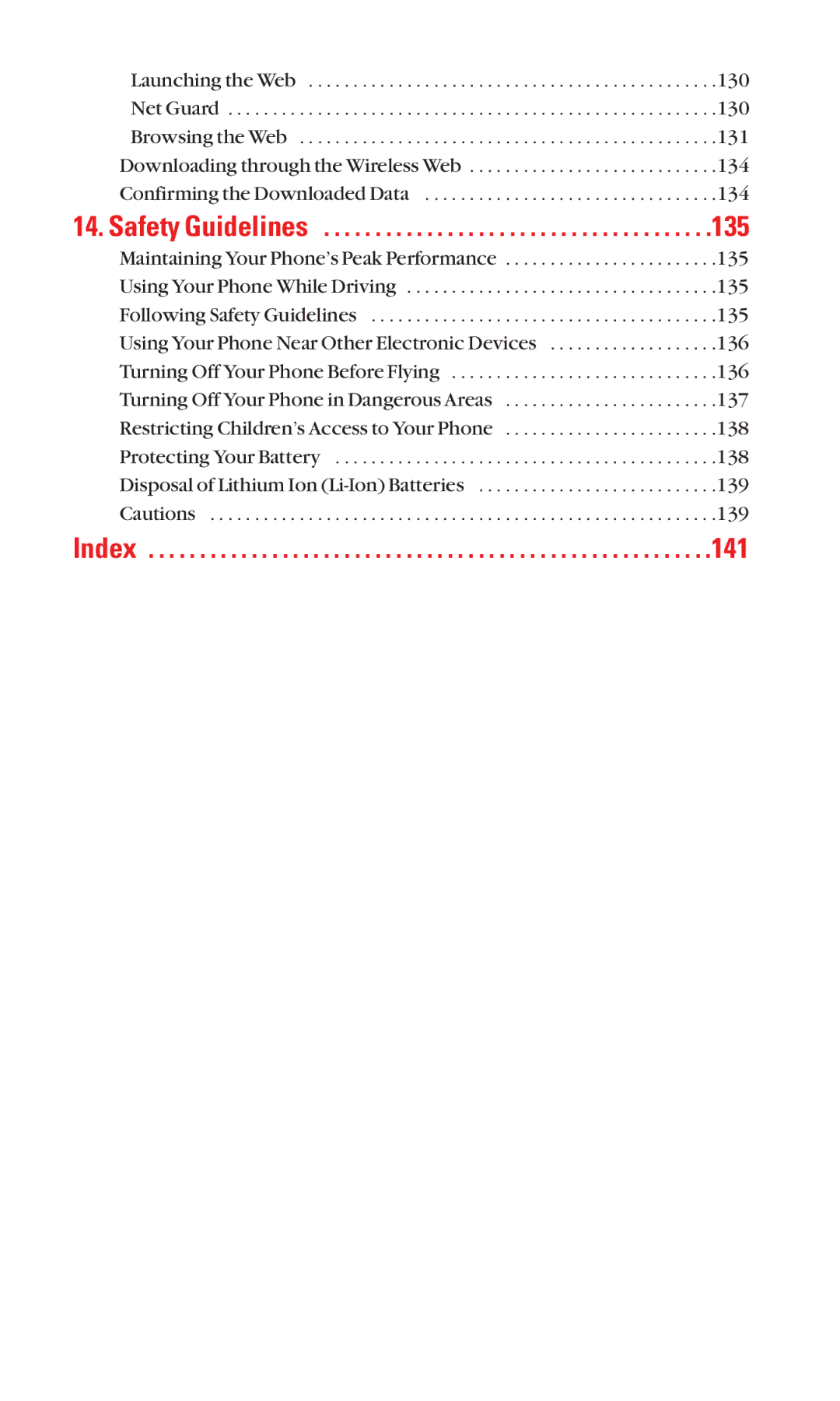 Sanyo Cell Phone manual Index 