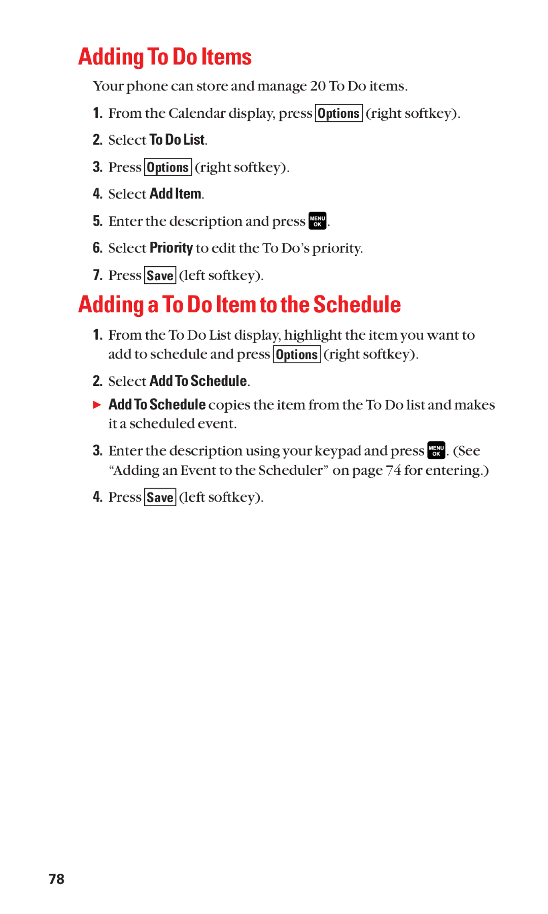 Sanyo Cell Phone manual Adding To Do Items, Adding a To Do Item to the Schedule, Select To Do List, Select Add To Schedule 