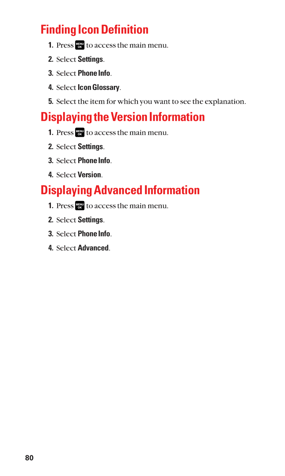 Sanyo Cell Phone manual Finding Icon Definition, Displaying the Version Information, Displaying Advanced Information 