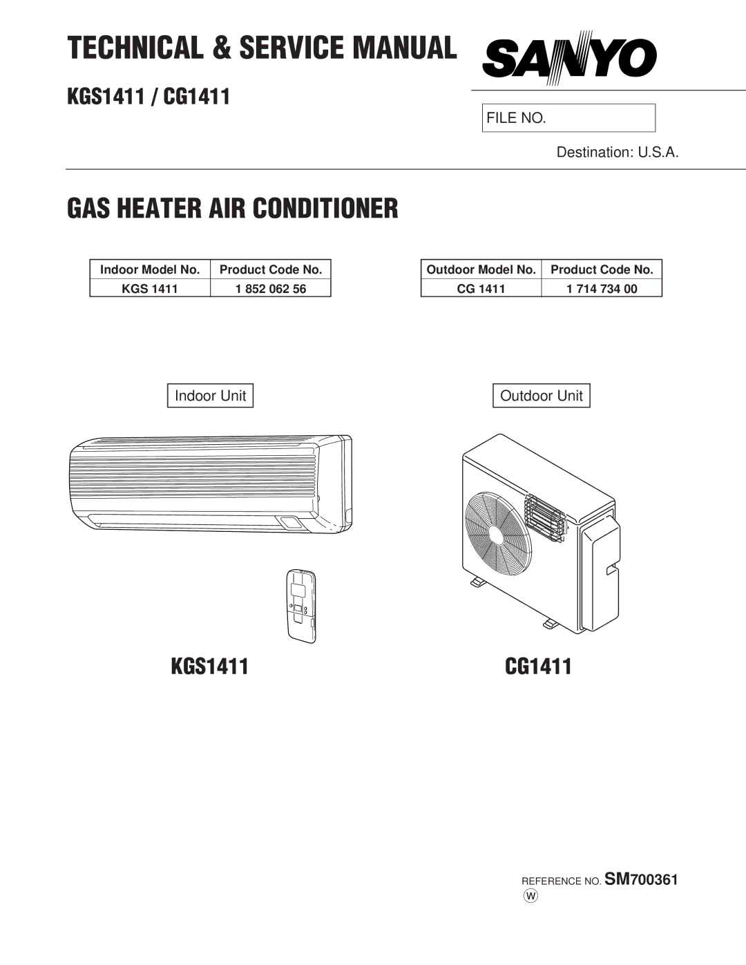 Sanyo KGS1411, CG1411 service manual GAS Heater AIR Conditioner 