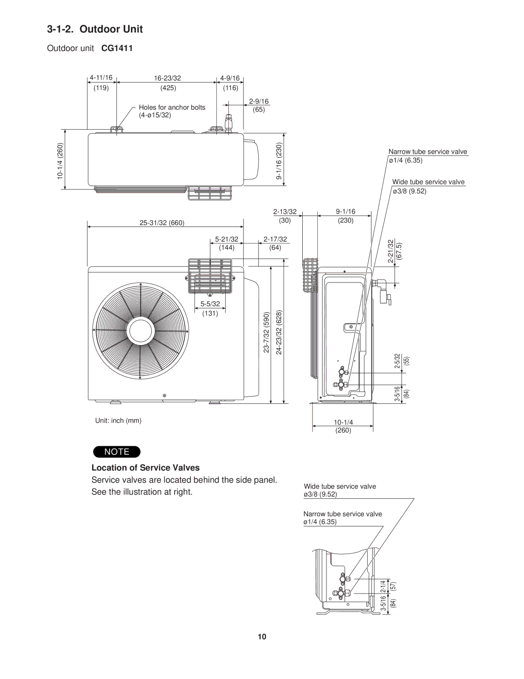 Sanyo CG1411, KGS1411 service manual Outdoor Unit, Location of Service Valves 