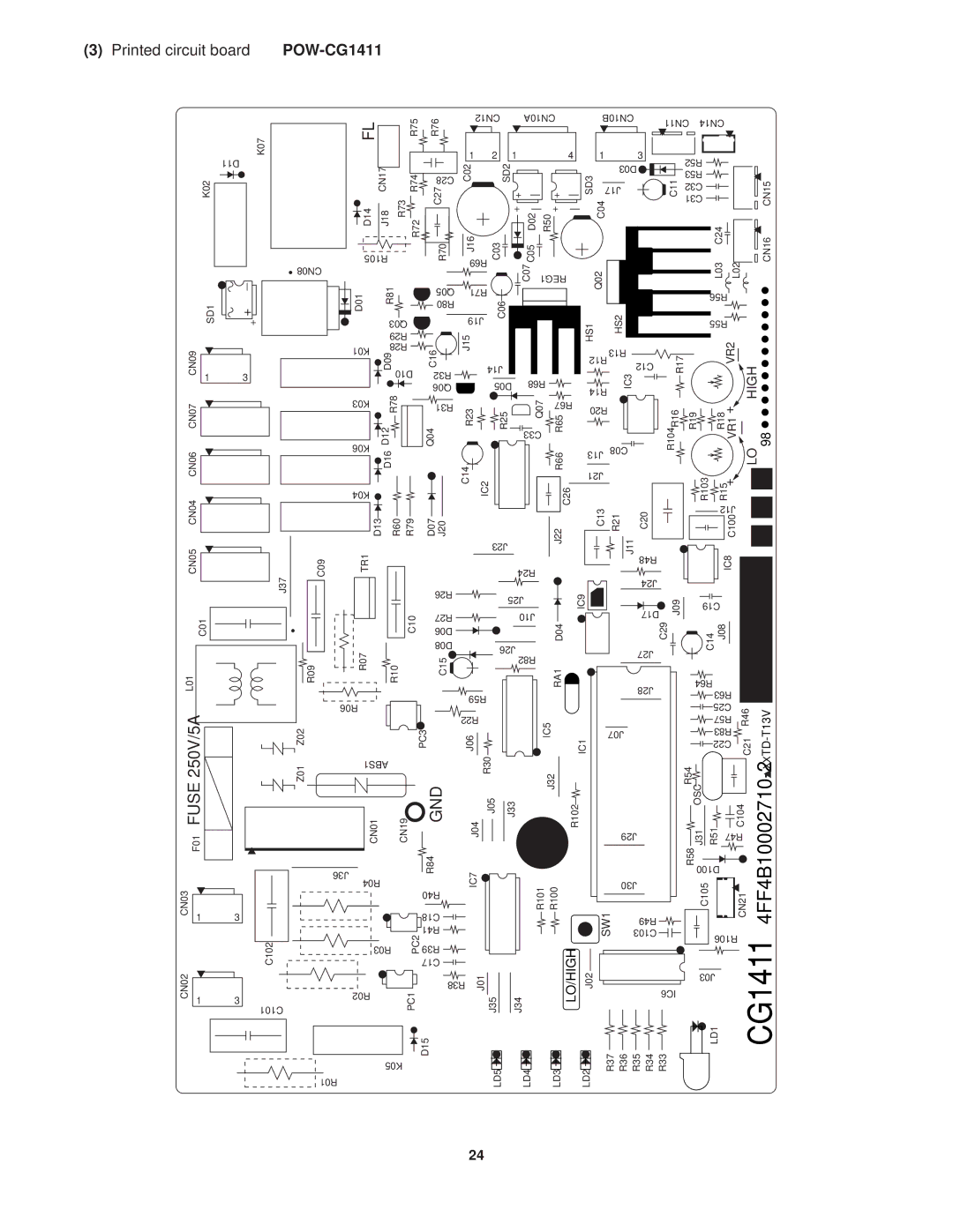 Sanyo KGS1411 service manual Printed circuit board POW-CG1411, SD3 