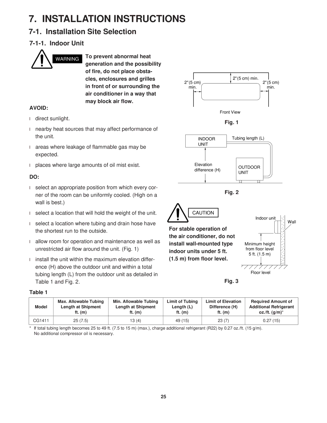 Sanyo KGS1411, CG1411 service manual Installation Instructions, Installation Site Selection 