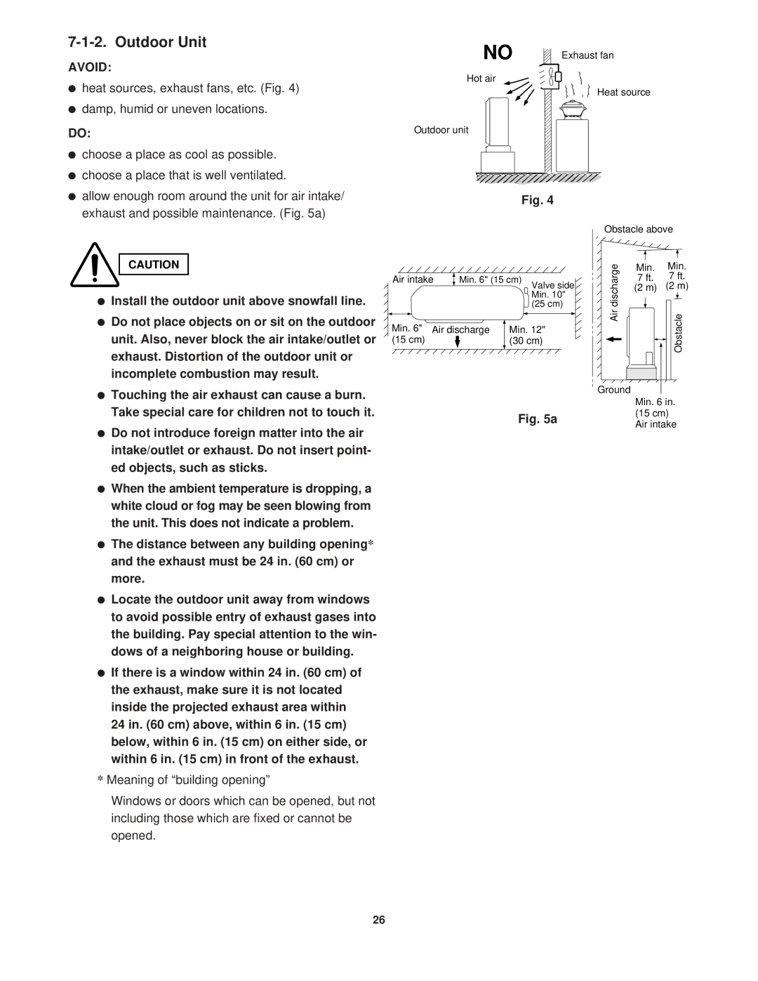 Sanyo CG1411, KGS1411 service manual Hot air Heat source Outdoor unit Obstacle above 