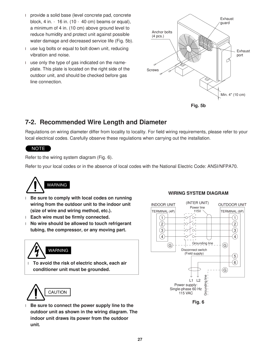 Sanyo KGS1411, CG1411 service manual Recommended Wire Length and Diameter, Wiring System Diagram 