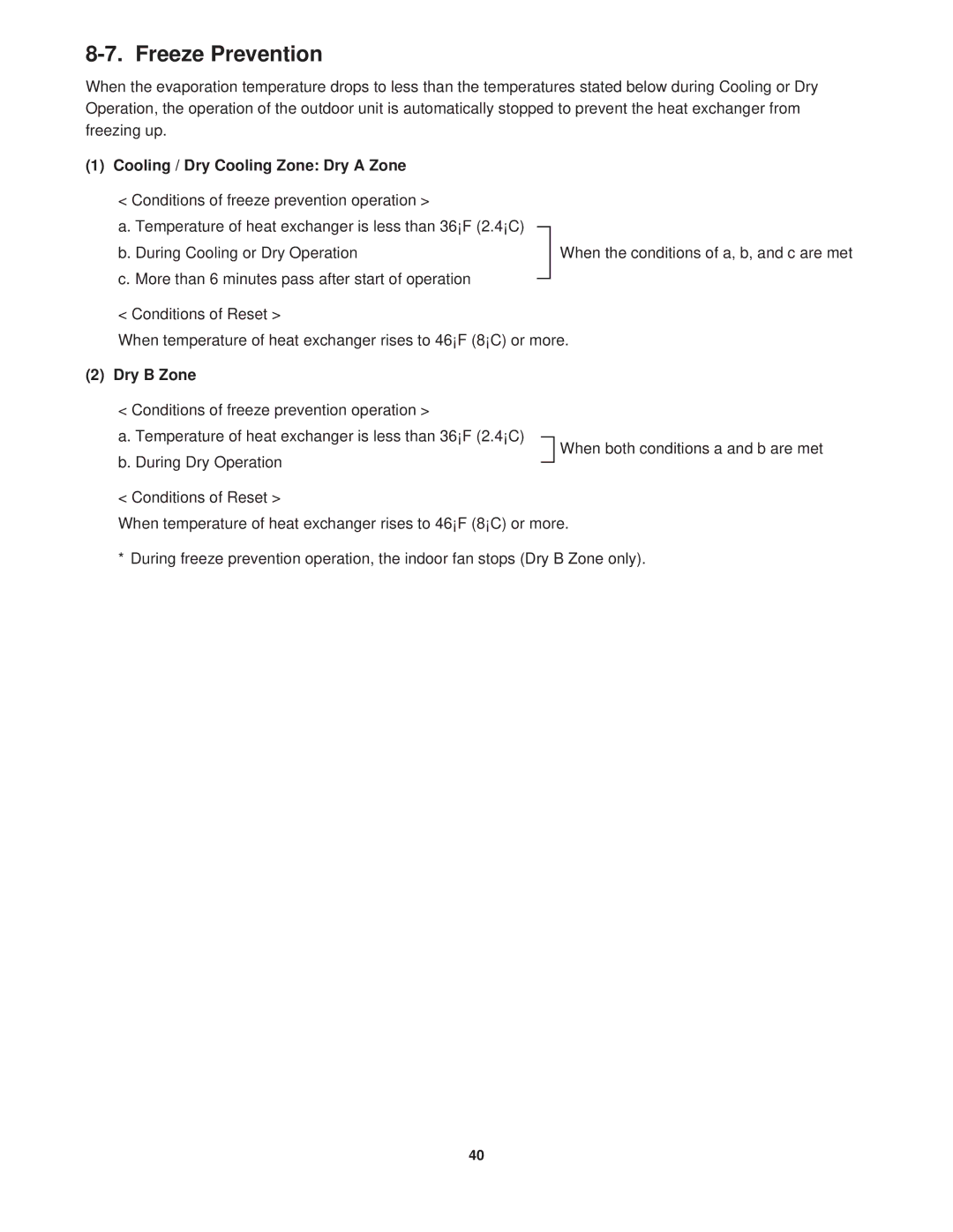 Sanyo CG1411, KGS1411 service manual Freeze Prevention, Cooling / Dry Cooling Zone Dry a Zone, Dry B Zone 