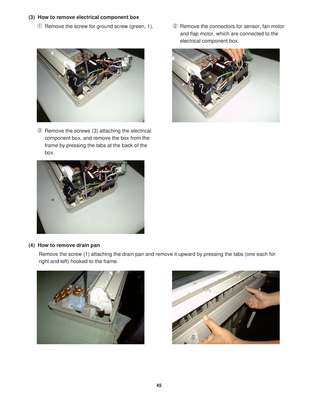 Sanyo KGS1411, CG1411 service manual How to remove electrical component box, How to remove drain pan 