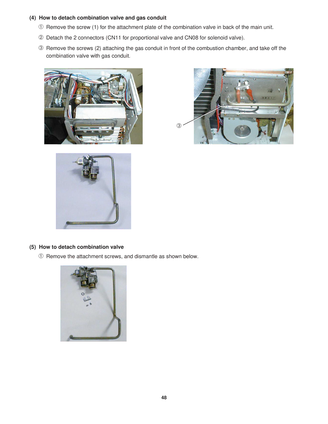 Sanyo CG1411, KGS1411 service manual How to detach combination valve and gas conduit 