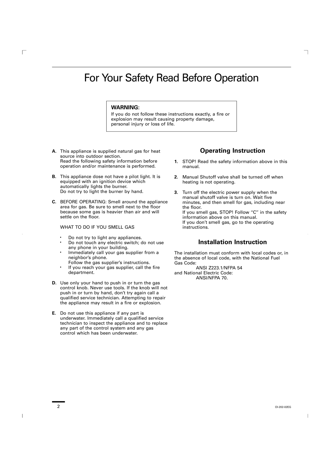 Sanyo CG1411, KGS1411 service manual For Your Safety Read Before Operation, What to do if YOU Smell GAS 