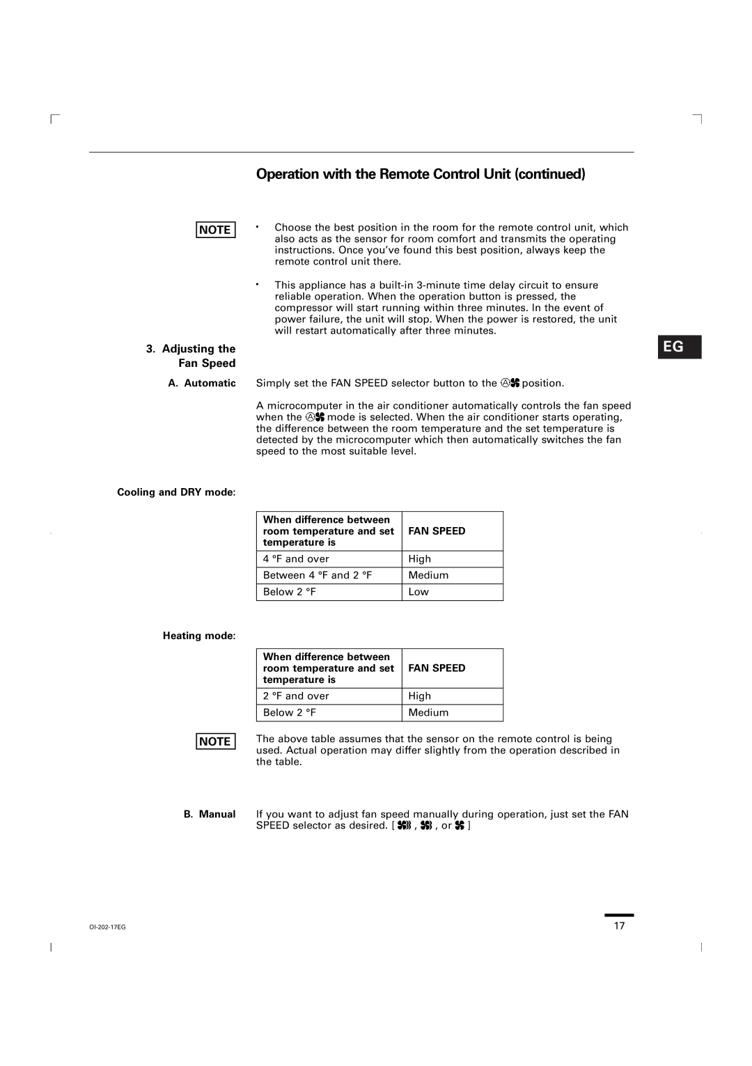 Sanyo KGS1411, CG1411 Automatic Cooling and DRY mode Heating mode Manual, When difference between Room temperature and set 