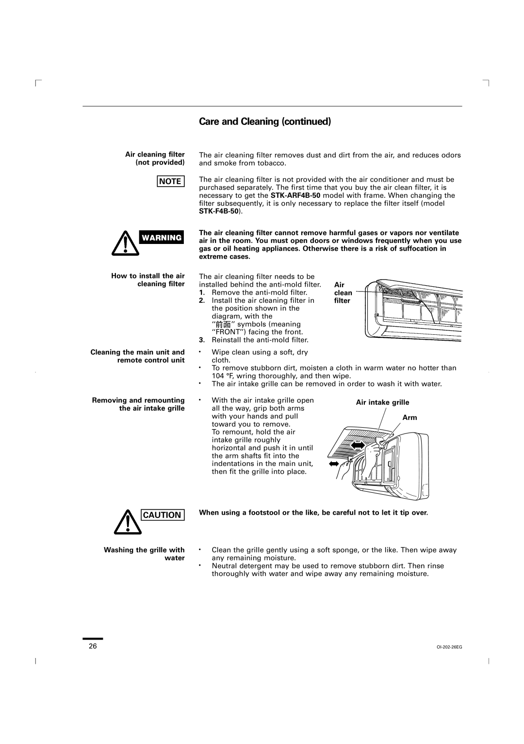 Sanyo CG1411, KGS1411 service manual Air, Filter, Arm 