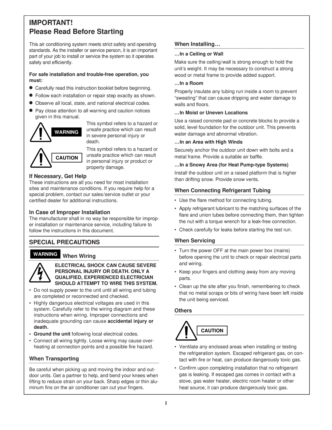 Sanyo CG1411, KGS1411 service manual Please Read Before Starting, Special Precautions 
