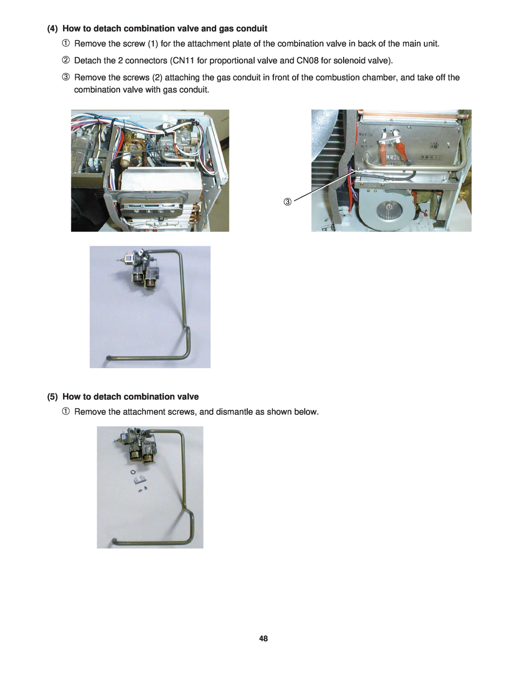 Sanyo CG1411, KGS1411 service manual 4How to detach combination valve and gas conduit, 5How to detach combination valve 