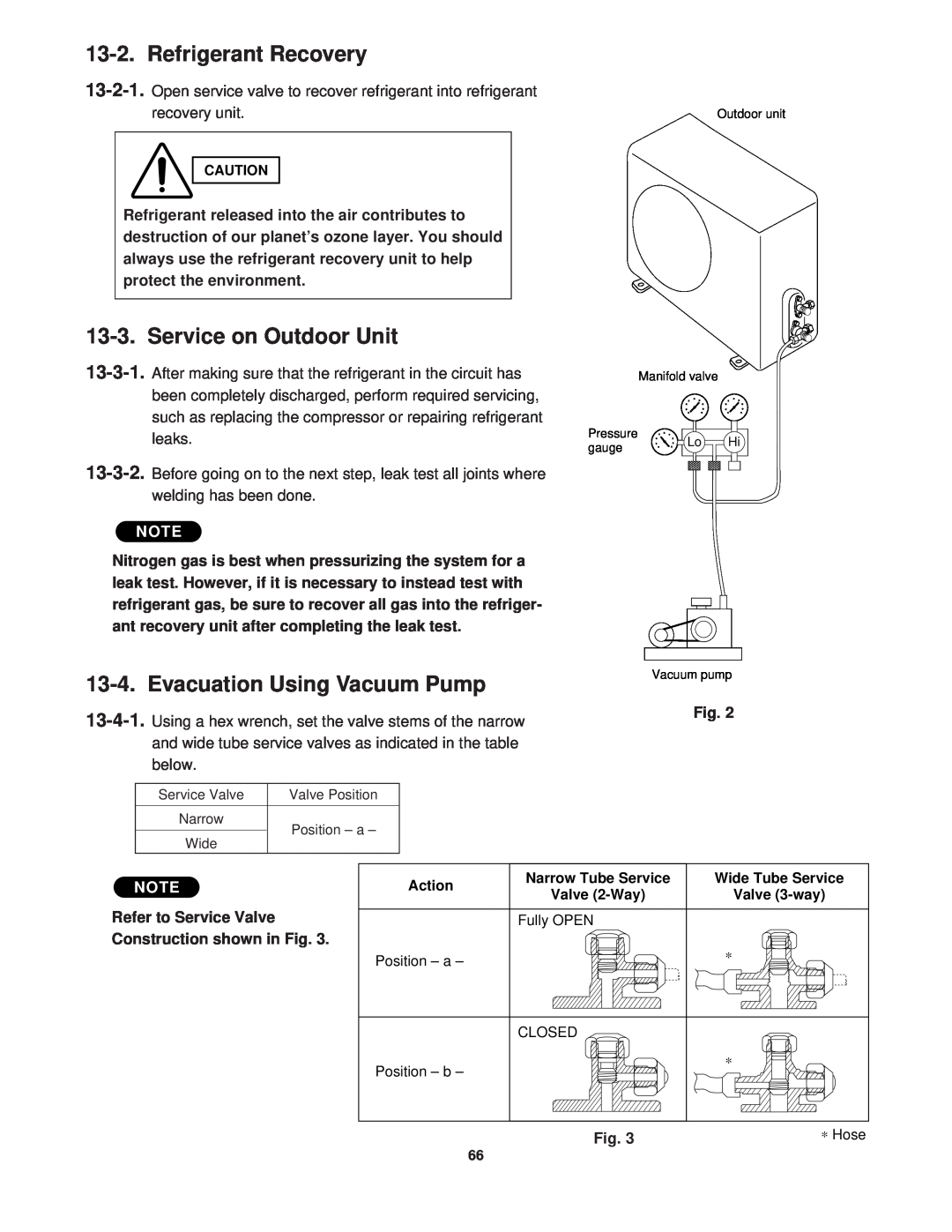 Sanyo CG1411, KGS1411 service manual Refrigerant Recovery, Service on Outdoor Unit, Evacuation Using Vacuum Pump 