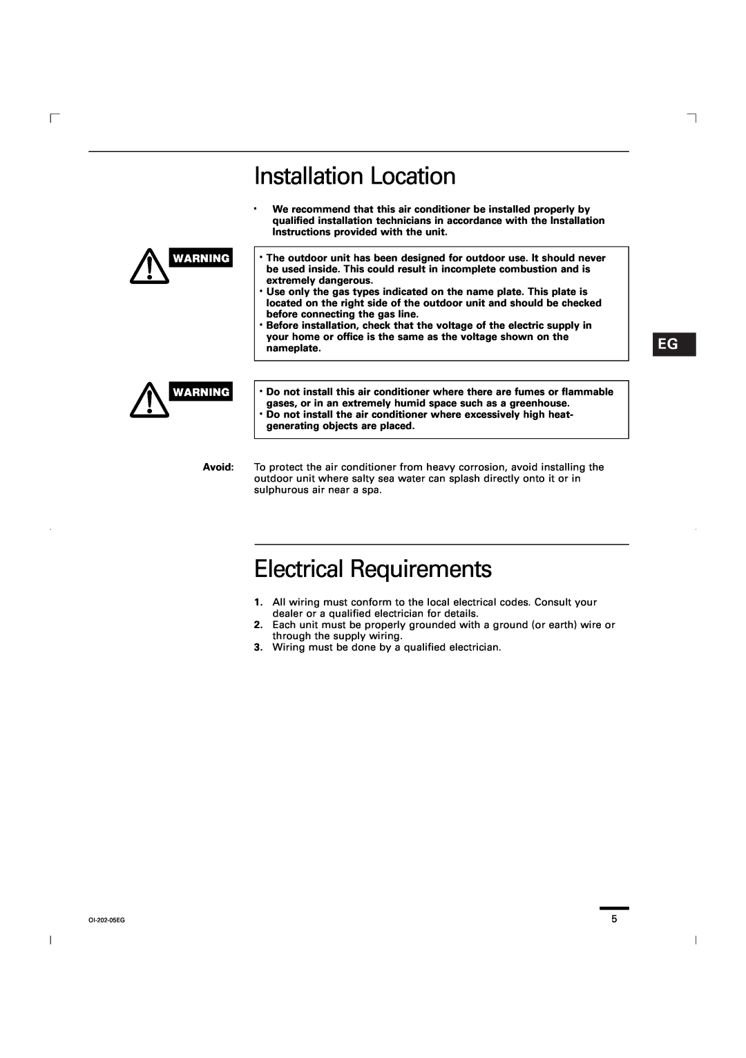 Sanyo KGS1411, CG1411 service manual Installation Location, Electrical Requirements 