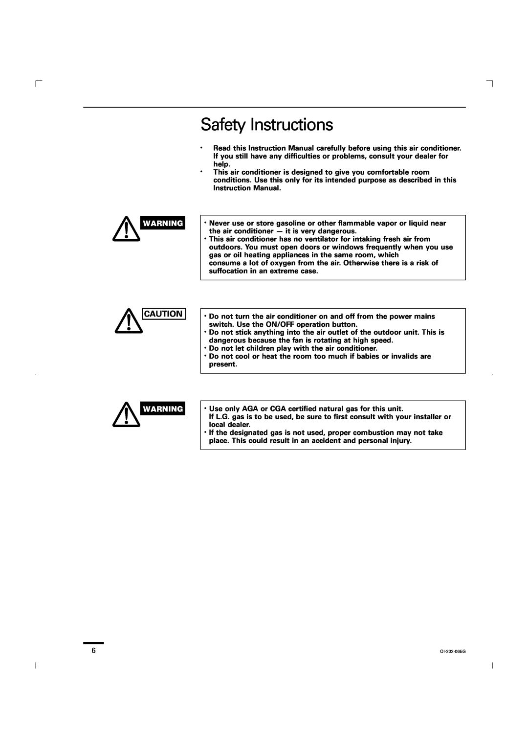 Sanyo CG1411, KGS1411 service manual Safety Instructions, OI-202-06EG 