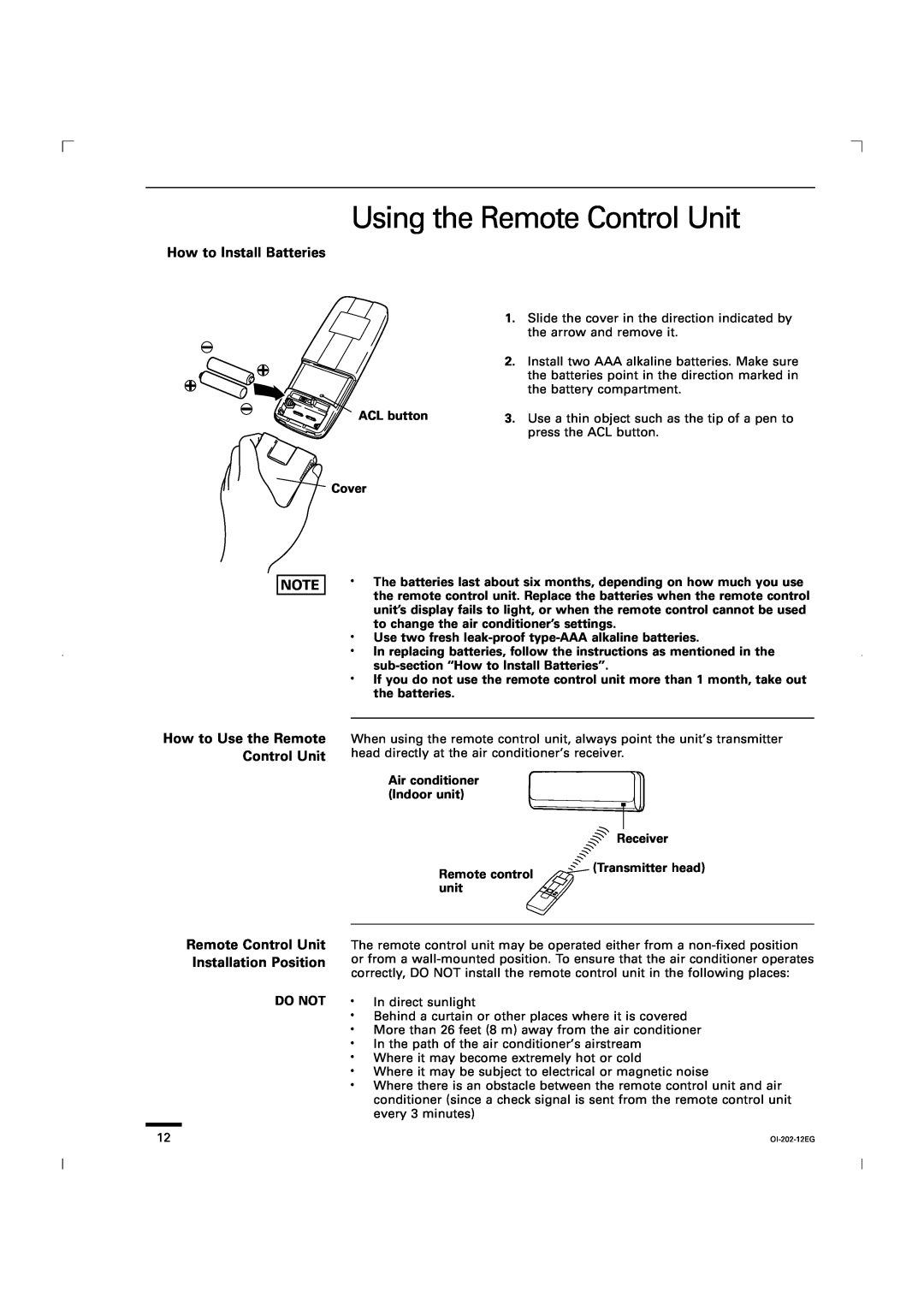 Sanyo CG1411, KGS1411 Using the Remote Control Unit, How to Install Batteries, How to Use the Remote Control Unit 