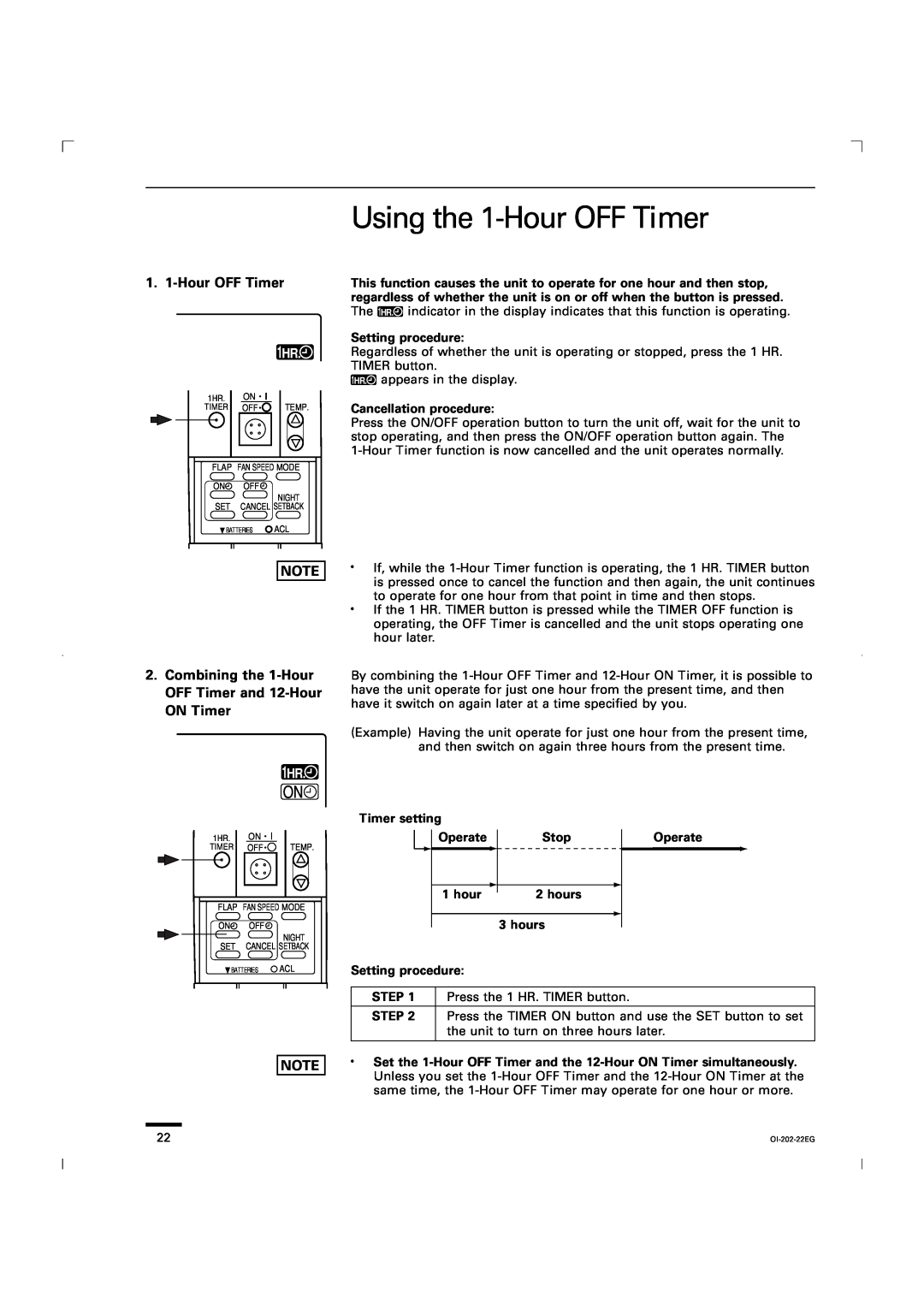 Sanyo CG1411, KGS1411 service manual Using the 1-HourOFF Timer 