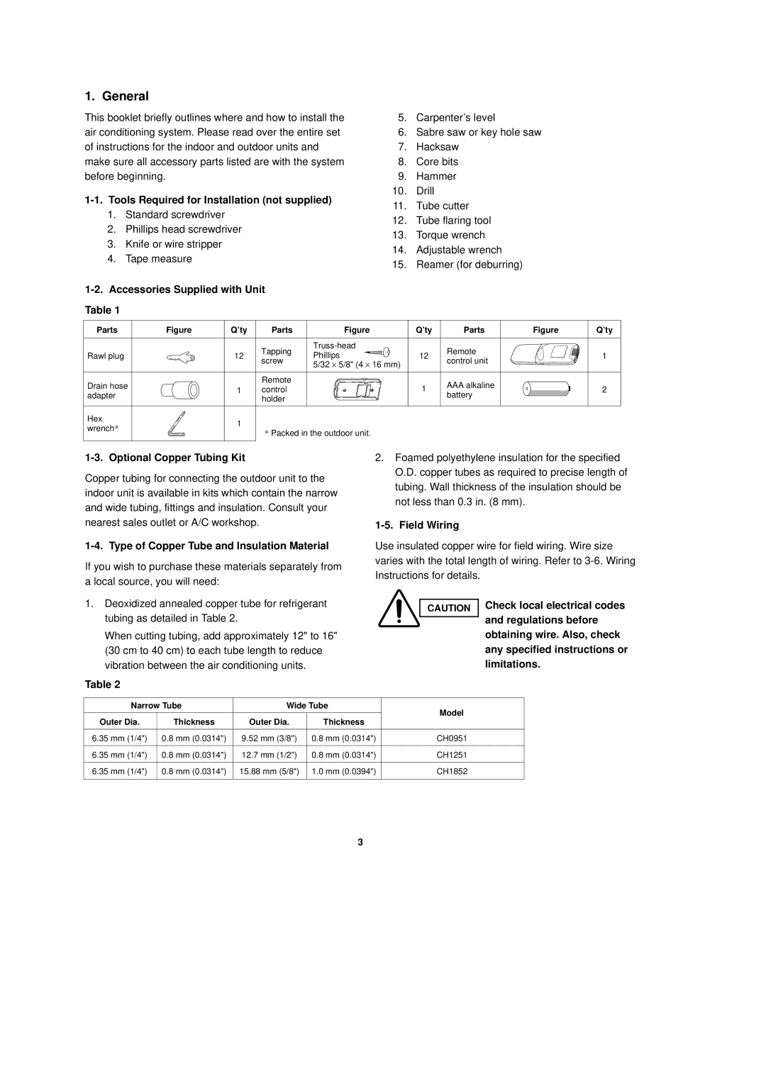 Sanyo CH0951, CH1251 installation instructions General 