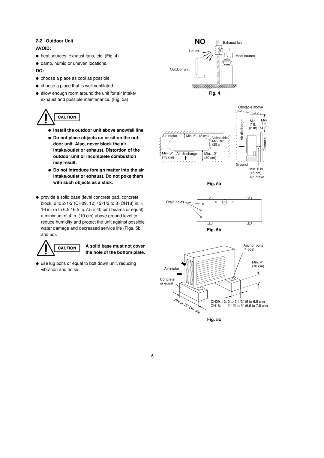 Sanyo CH0951, CH1251 installation instructions Outdoor Unit, Solid base must not cover, Hole of the bottom plate 