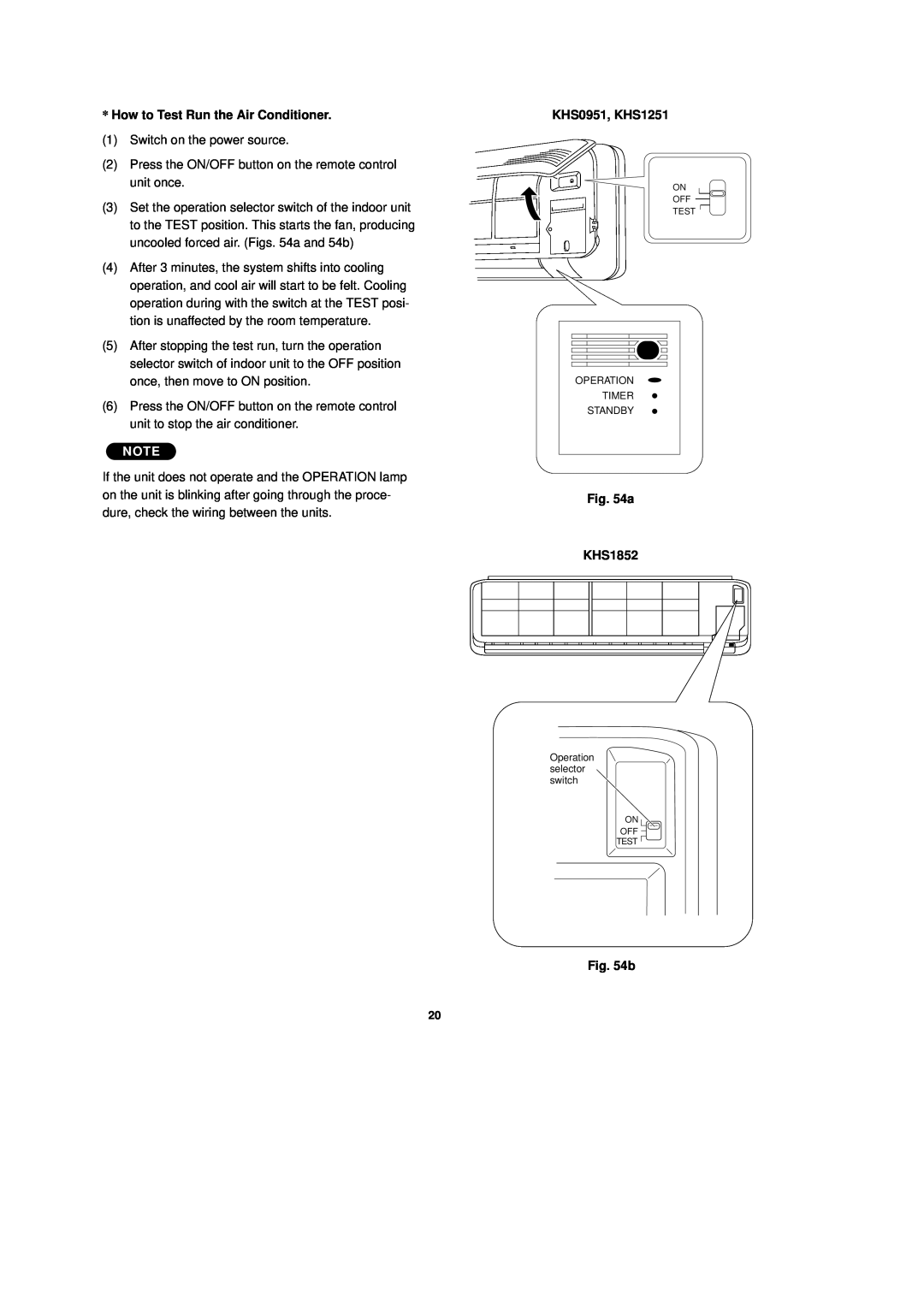 Sanyo CH1251, CH0951 installation instructions How to Test Run the Air Conditioner, a KHS1852, b, KHS0951, KHS1251 