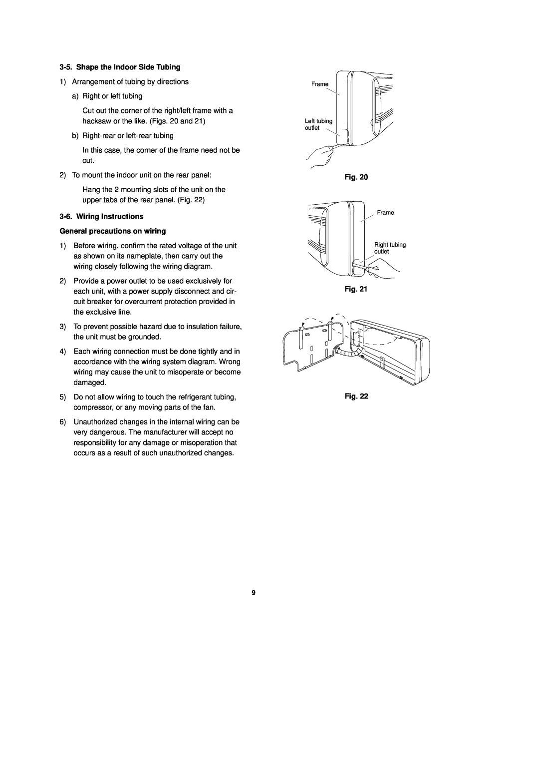 Sanyo CH0951, CH1251 Shape the Indoor Side Tubing, Wiring Instructions, General precautions on wiring, Fig. Fig 