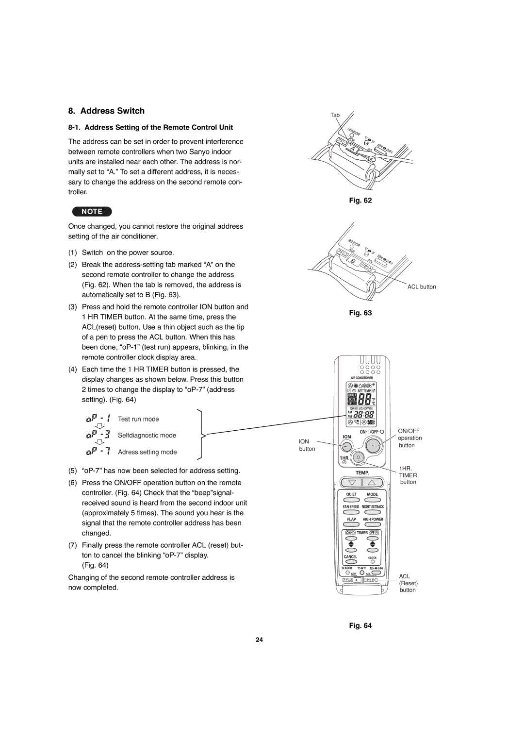 Sanyo CH0971, CH1271 service manual Address Switch, Address Setting of the Remote Control Unit 