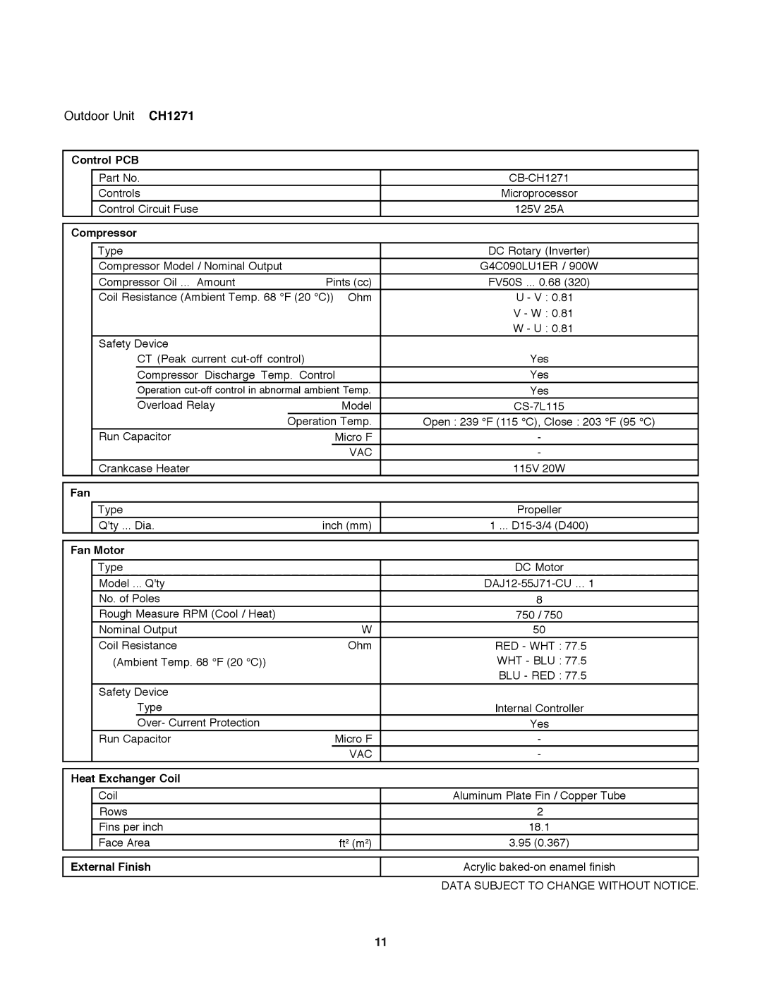 Sanyo CH0971 service manual Outdoor Unit CH1271 