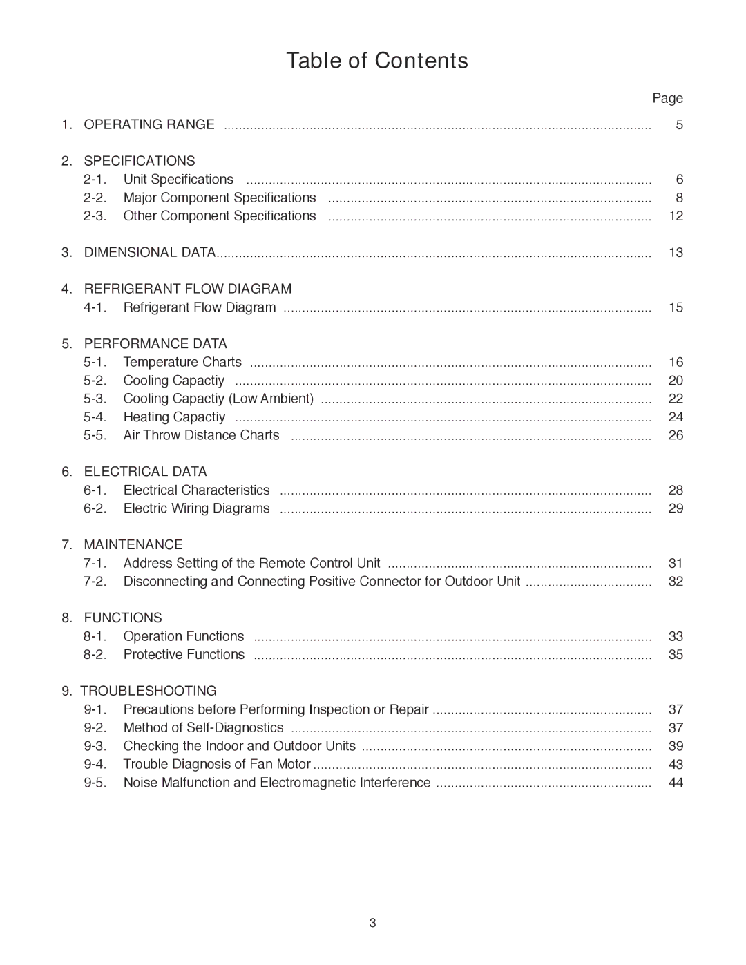 Sanyo CH0971, CH1271 service manual Table of Contents 