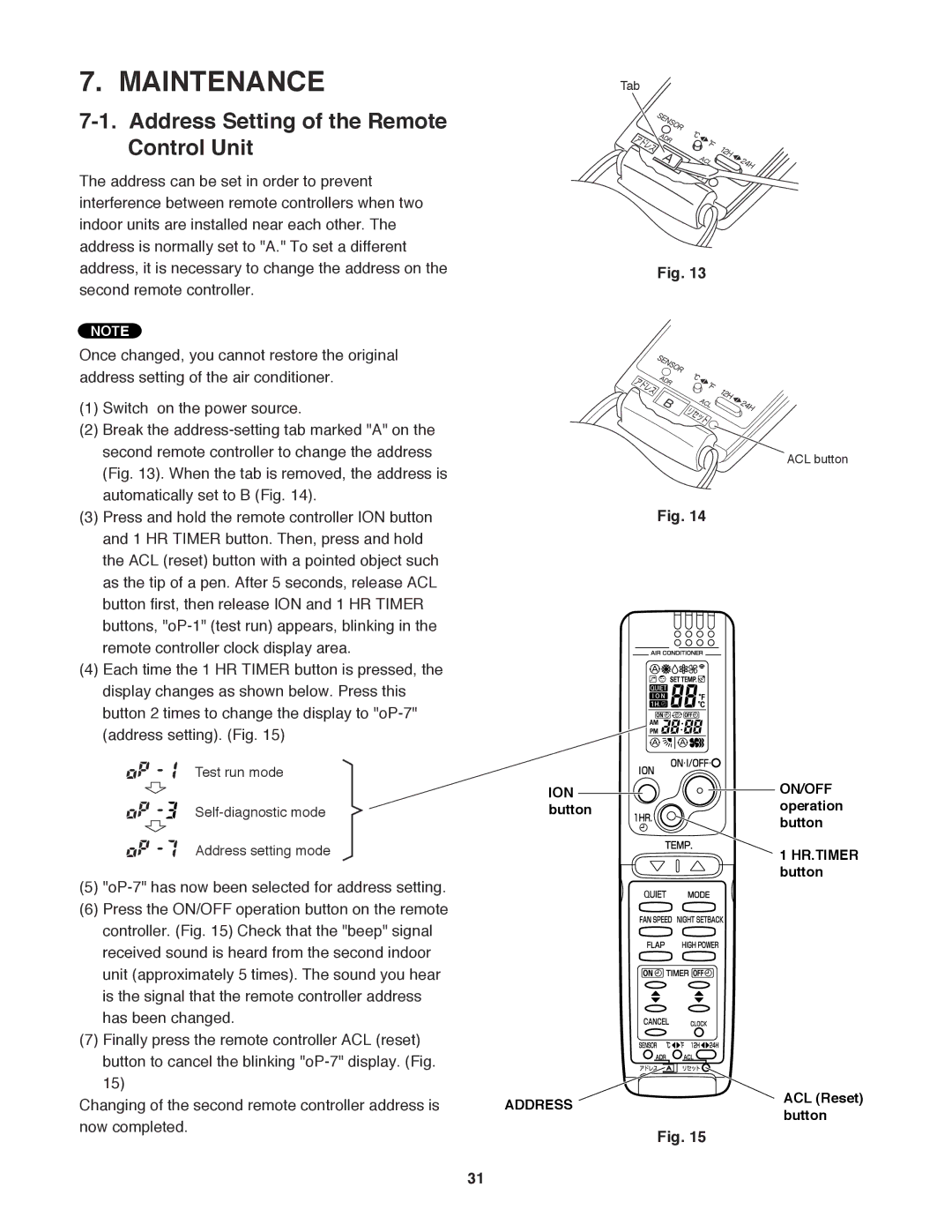 Sanyo CH0971, CH1271 service manual Maintenance, Address Setting of the Remote Control Unit, ION button 