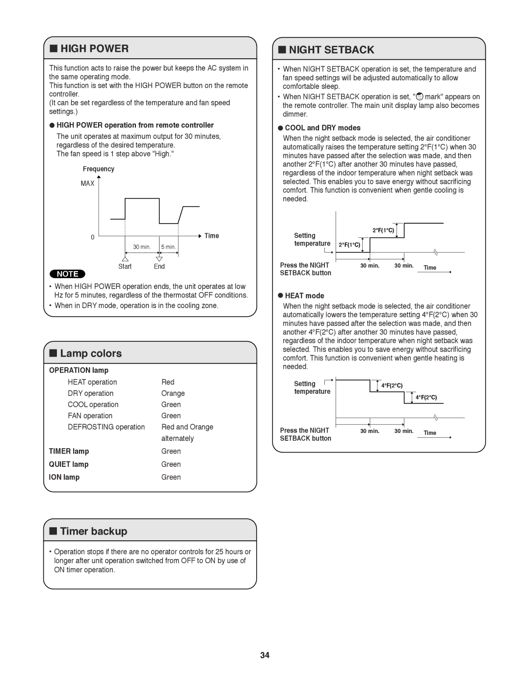 Sanyo CH1271, CH0971 service manual Lamp colors, Timer backup 