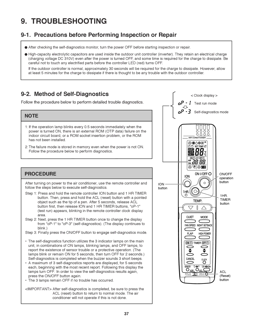 Sanyo CH0971, CH1271 Troubleshooting, Precautions before Performing Inspection or Repair, Method of Self-Diagnostics 