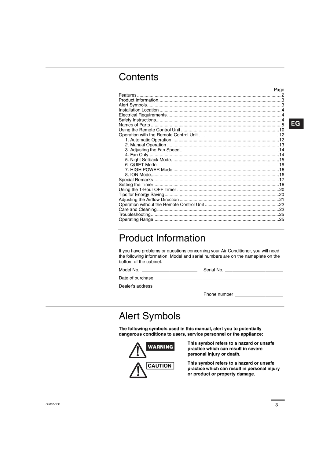 Sanyo CH1271, CH0971 service manual Contents, Product Information, Alert Symbols 