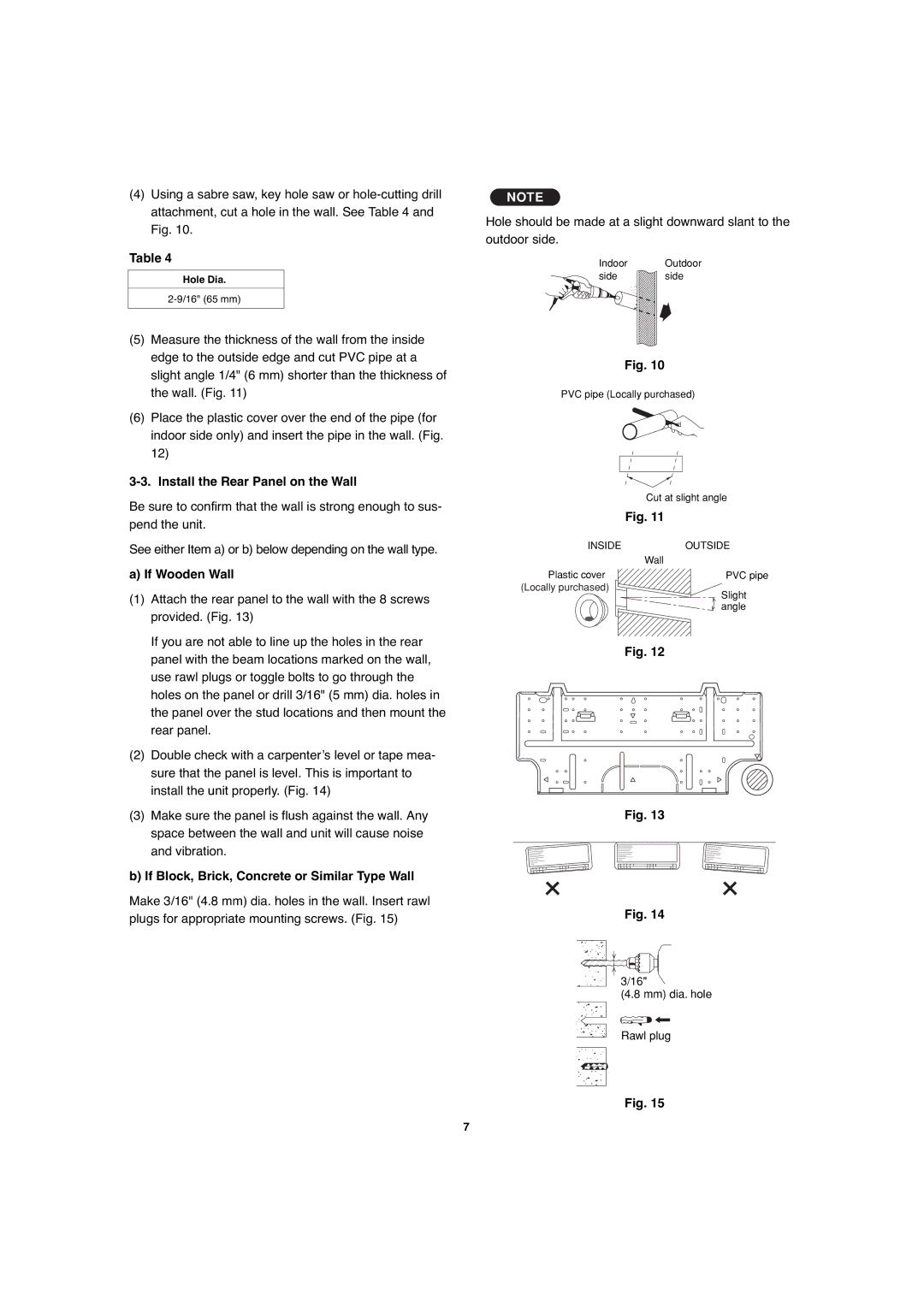 Sanyo CH1271, CH0971 Install the Rear Panel on the Wall, If Wooden Wall, If Block, Brick, Concrete or Similar Type Wall 