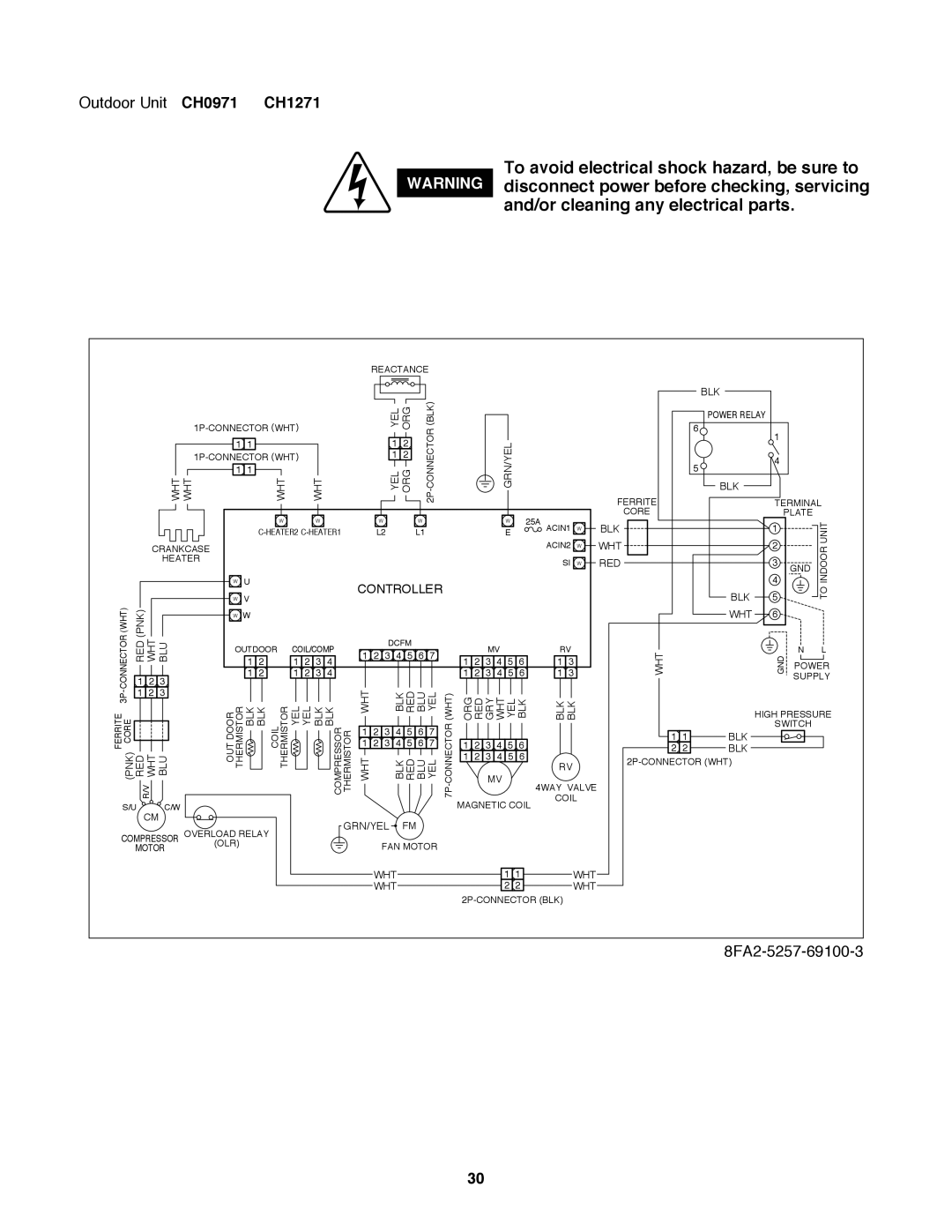 Sanyo service manual and/or cleaning any electrical parts, Outdoor Unit CH0971 CH1271 