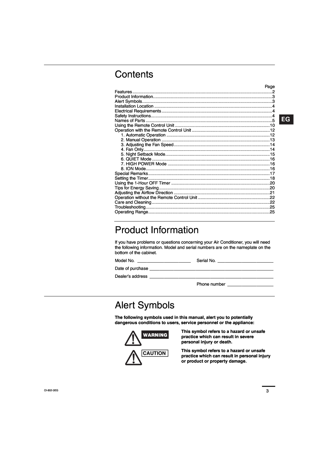 Sanyo CH1271, CH0971 service manual Contents, Product Information, Alert Symbols 