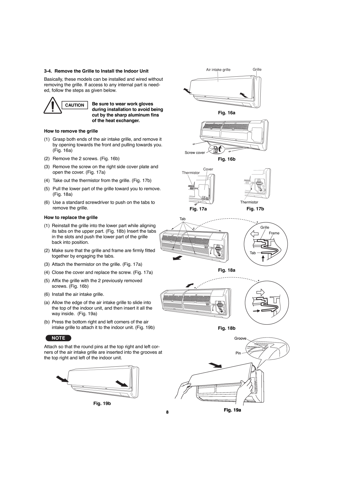 Sanyo CH0971, CH1271 service manual Remove the Grille to Install the Indoor Unit 