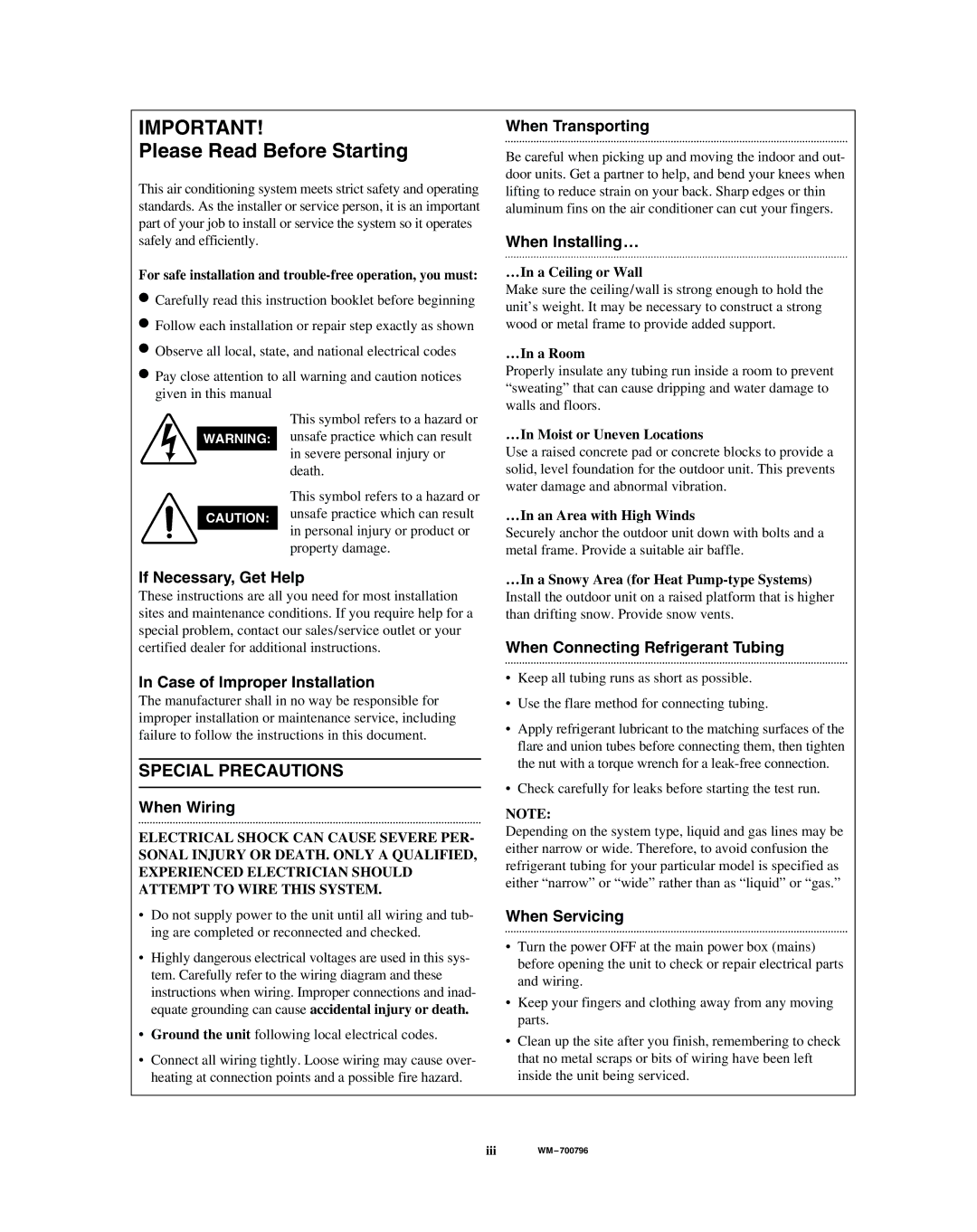 Sanyo CH1822, KHS1822 service manual Please Read Before Starting, For safe installation and trouble-free operation, you must 