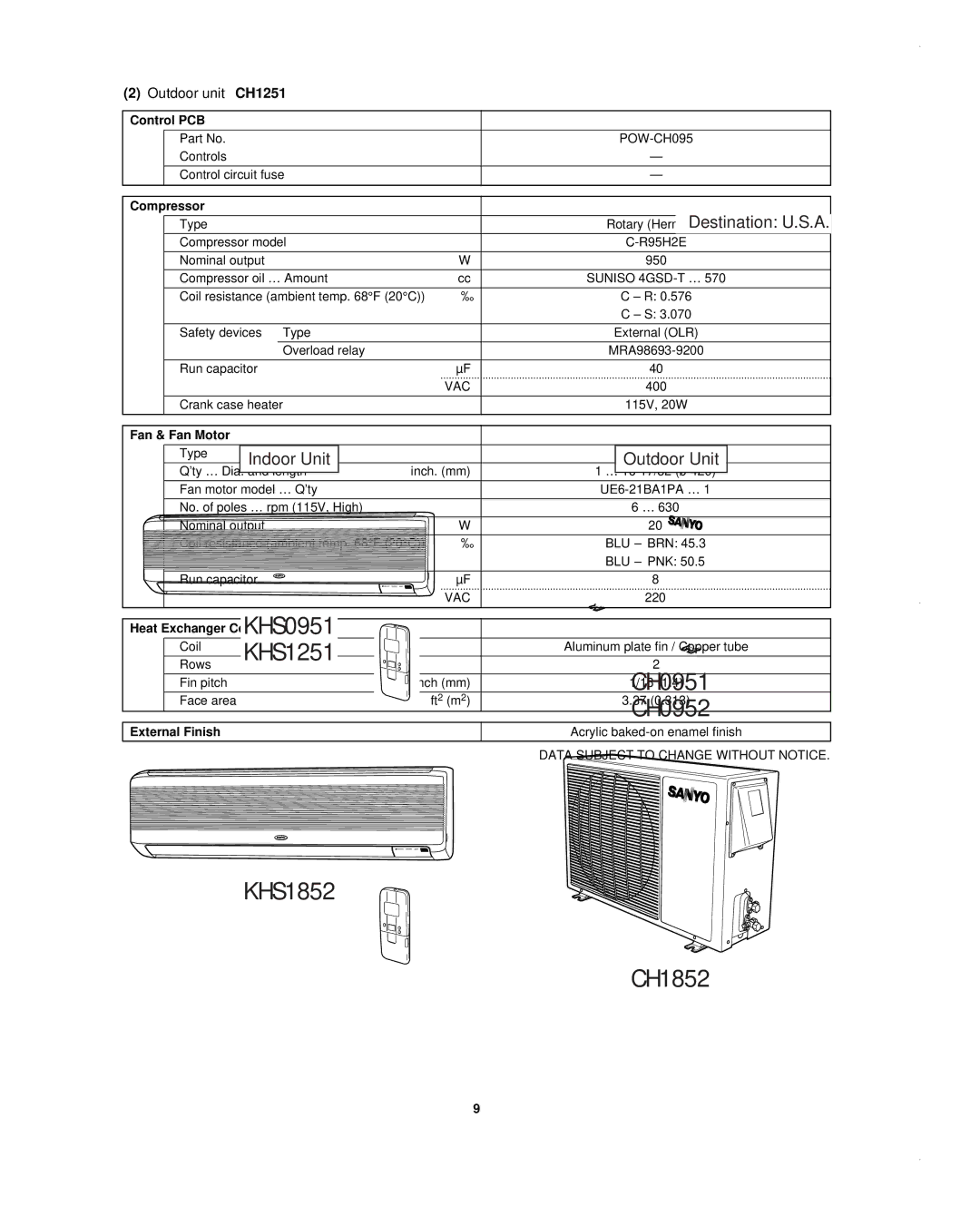 Sanyo CH0952, CH1852, KHS1852-S service manual Outdoor unit CH1251 