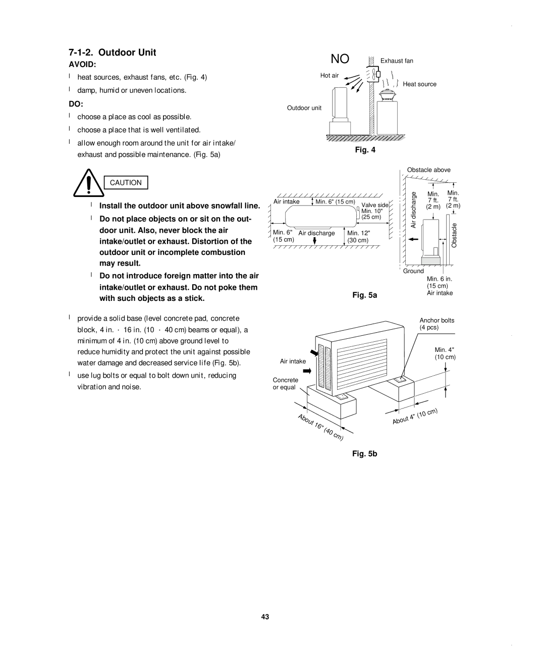 Sanyo KHS1852-S, CH1852, CH0952 service manual Hot air Heat source Outdoor unit Obstacle above 