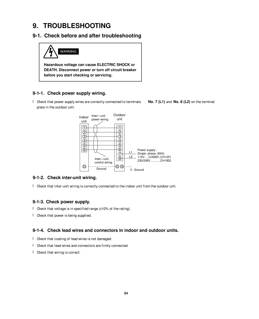 Sanyo CH0952, CH1852, KHS1852-S service manual Troubleshooting, Check before and after troubleshooting 