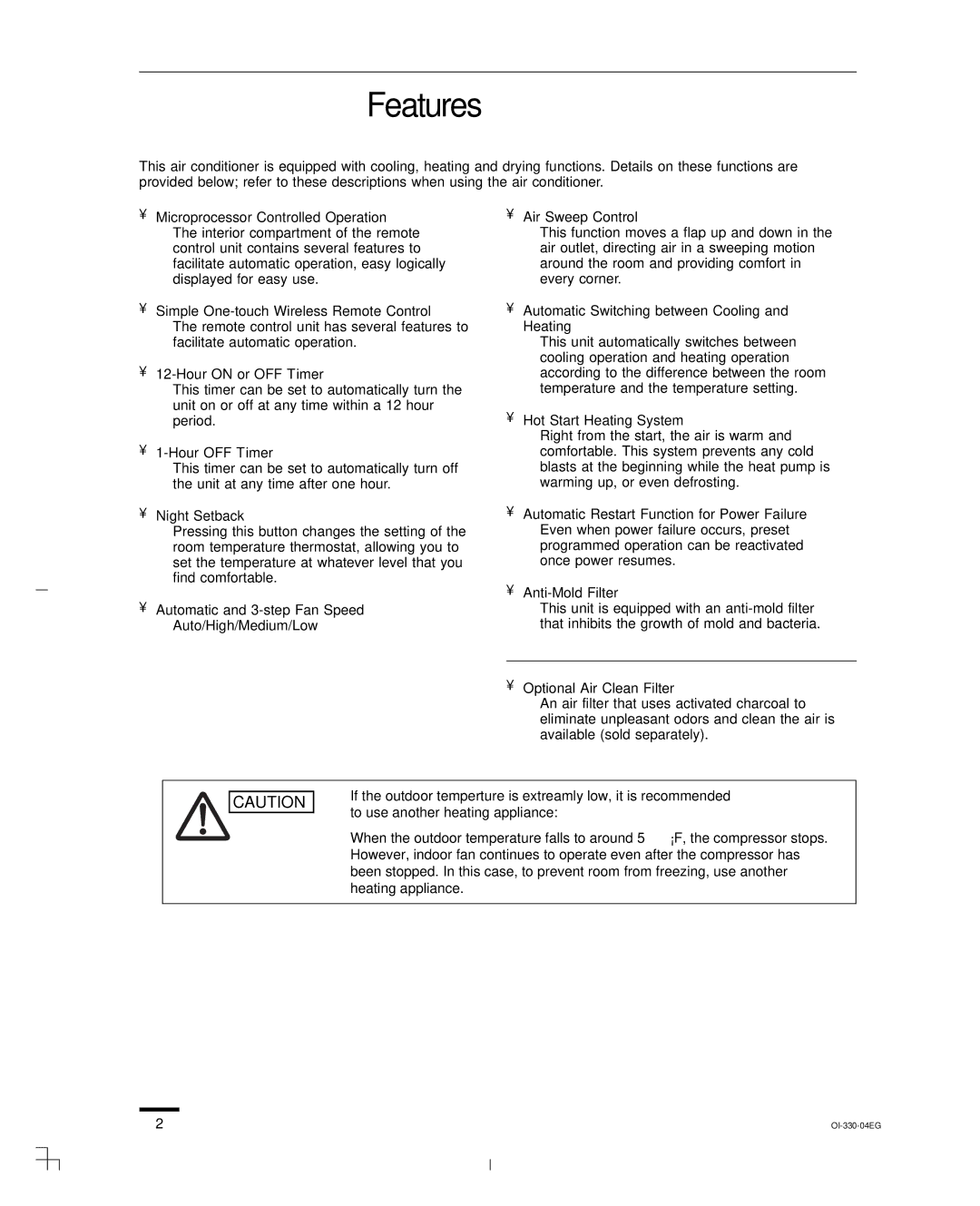 Sanyo CH0952, CH1852, KHS1852-S service manual Features 