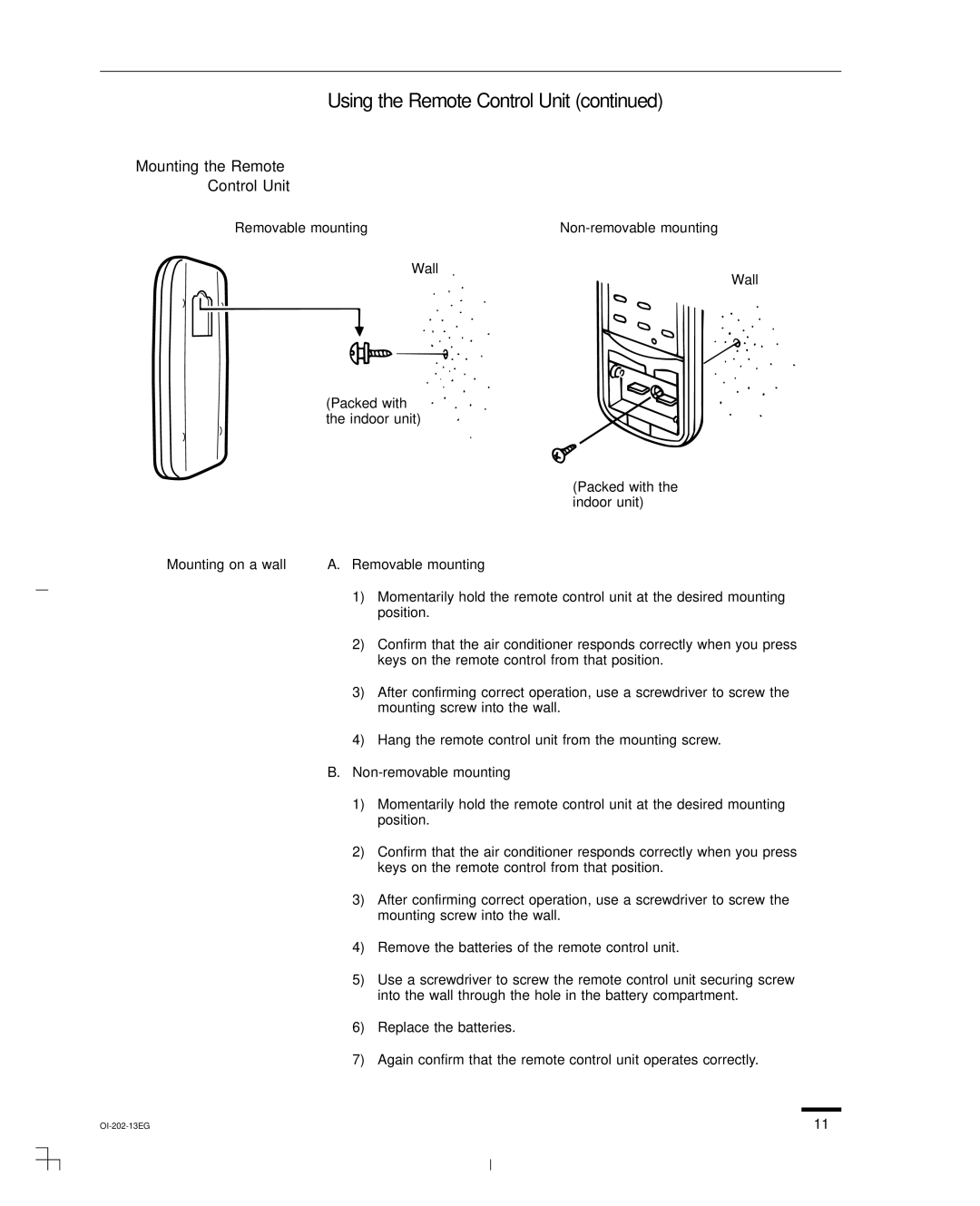 Sanyo CH0952, CH1852, KHS1852-S service manual Using the Remote Control Unit, Mounting the Remote Control Unit 