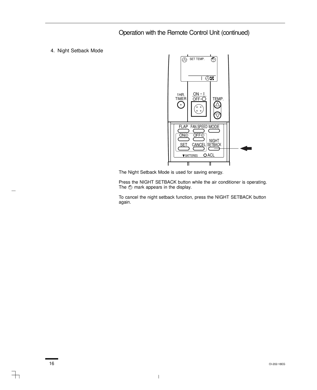 Sanyo CH1852, CH0952, KHS1852-S service manual Night Setback Mode is used for saving energy 