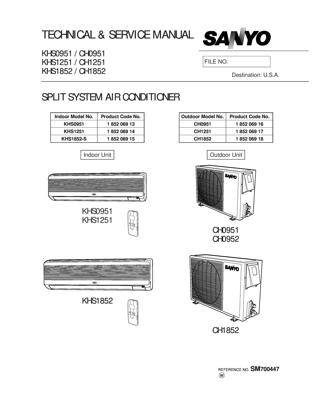 Sanyo CH0952 service manual KHS0951 / CH0951 KHS1251 / CH1251, KHS1852 / CH1852, KHS1852 CH1852, KHS0951 KHS1251 