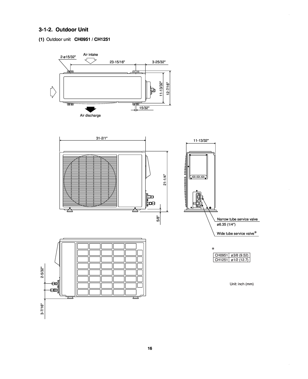 Sanyo KHS1852-S, CH1852, CH0952 service manual Outdoor Unit, Outdoor unit CH0951 / CH1251 