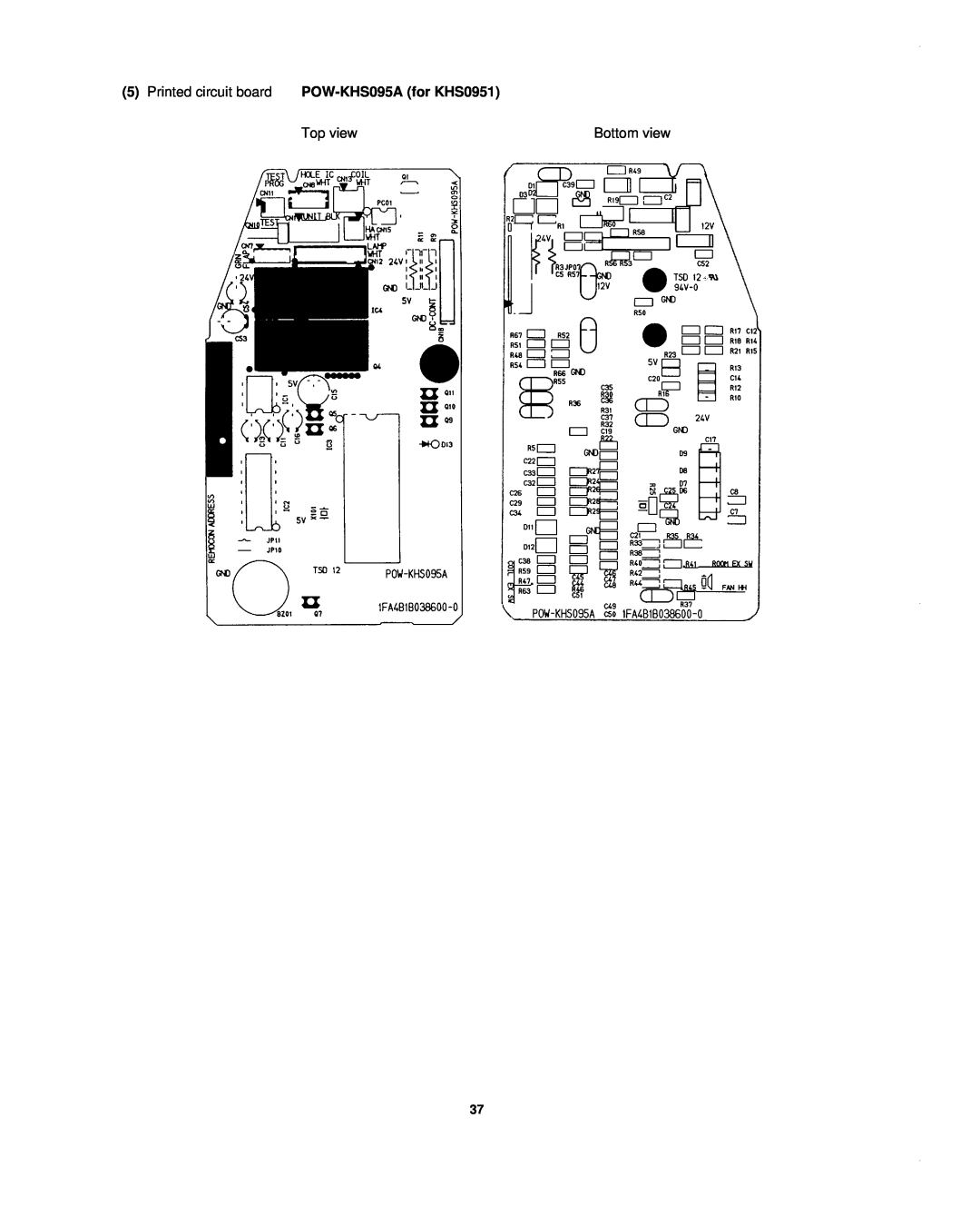 Sanyo KHS1852-S, CH1852, CH0952 service manual Printed circuit board POW-KHS095Afor KHS0951, Top view, Bottom view 