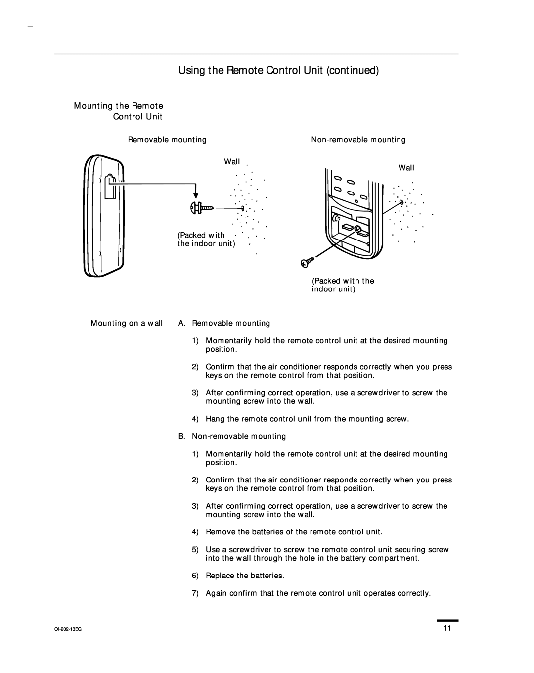 Sanyo CH0952, CH1852, KHS1852-S service manual Using the Remote Control Unit continued, Mounting the Remote Control Unit 