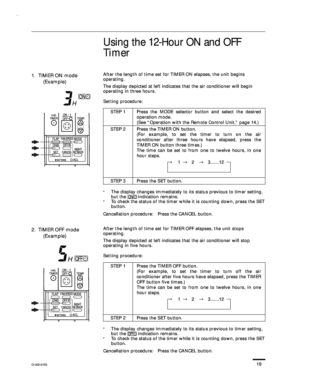Sanyo CH1852, CH0952, KHS1852-S service manual Using the 12-HourON and OFF Timer, H Off 